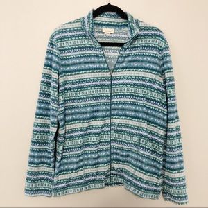 LL Bean Fleece Jacket Sweater Sz L fair isle